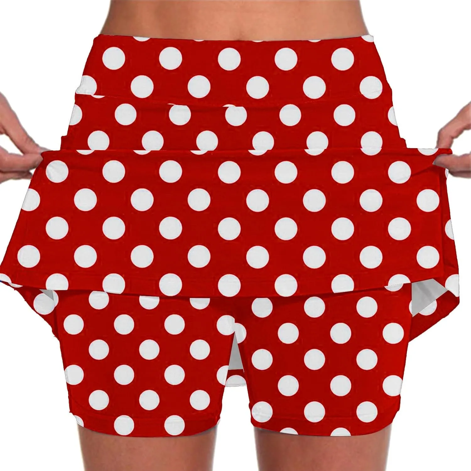 Womens Athletic Skorts with Pockets,High Waisted Tennis Skorts Polka Dot Print Golf Yoga Culottes Shorts Skirt