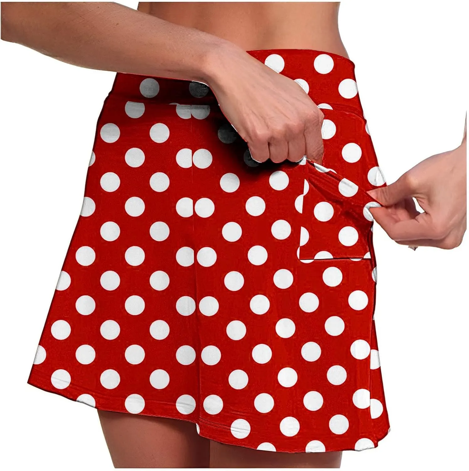Womens Athletic Skorts with Pockets,High Waisted Tennis Skorts Polka Dot Print Golf Yoga Culottes Shorts Skirt