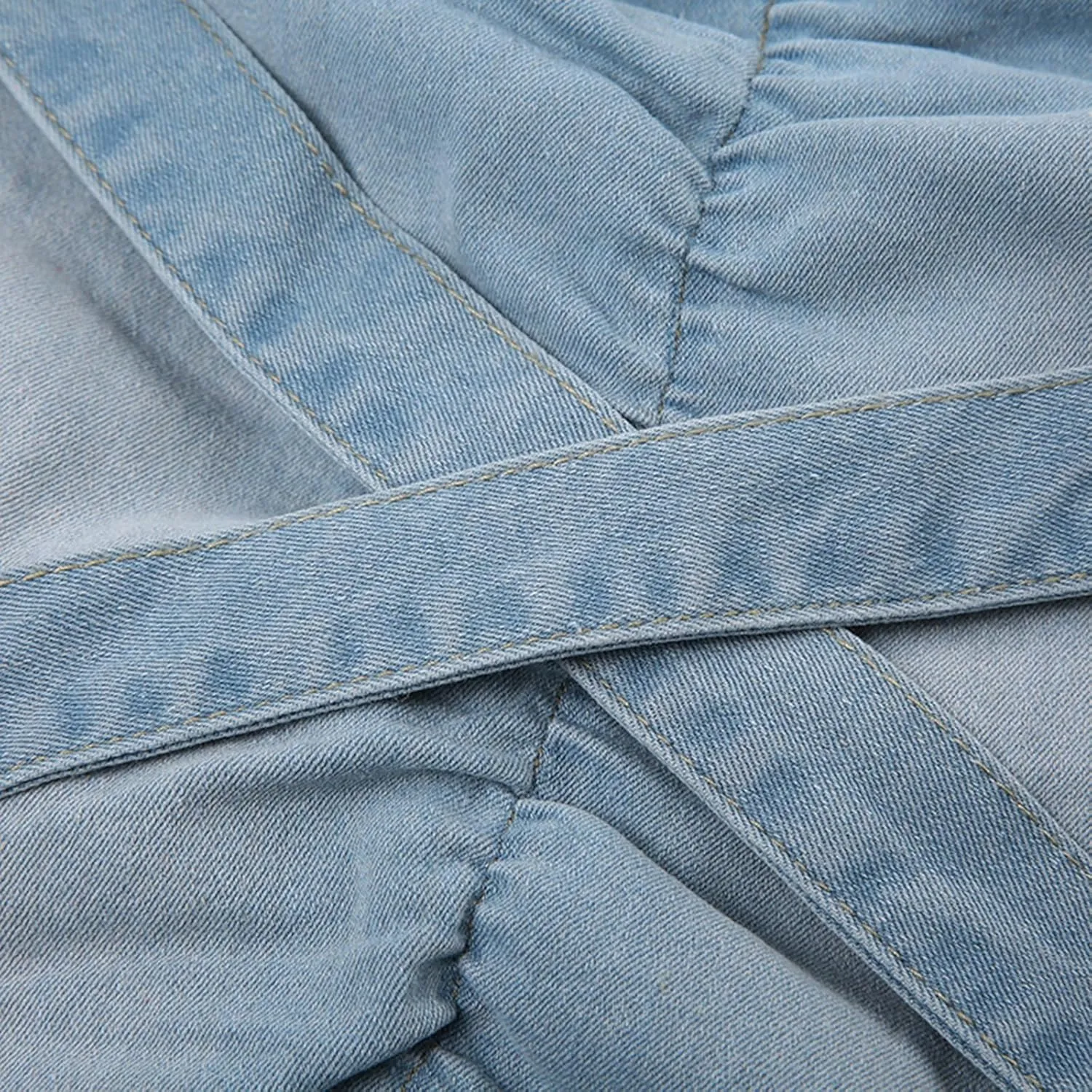 Women's Cargo Mini Denim Skirt Belt Low Waist Ruched Jean Skirt Summer Vintage Party Club Denim Skirt with Pockets