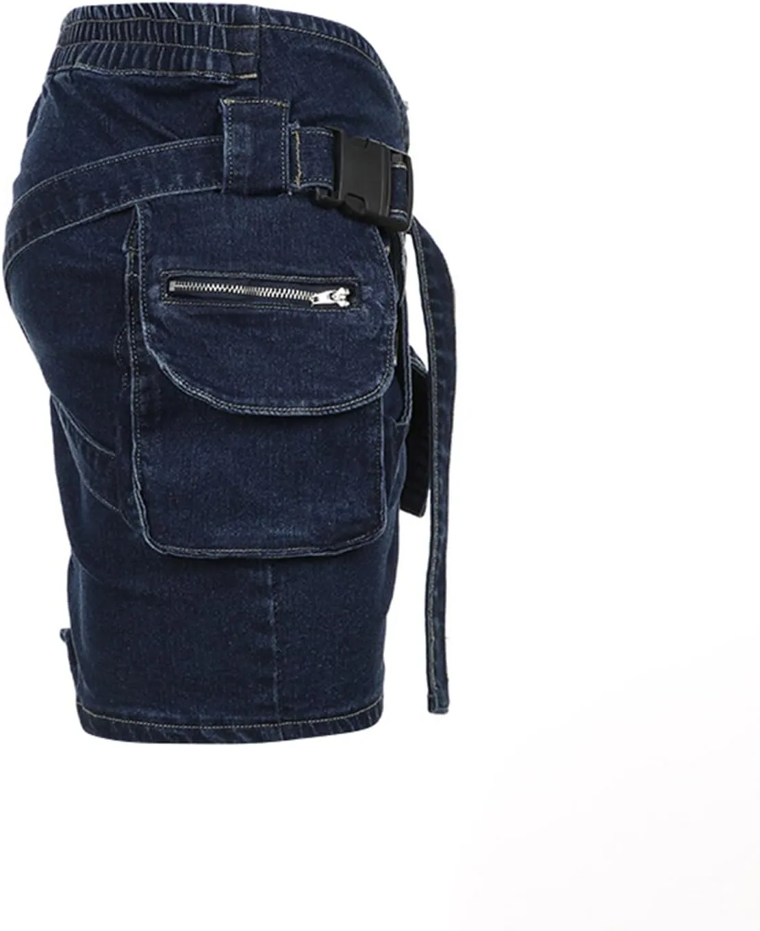 Women's Cargo Mini Denim Skirt Belt Low Waist Ruched Jean Skirt Summer Vintage Party Club Denim Skirt with Pockets