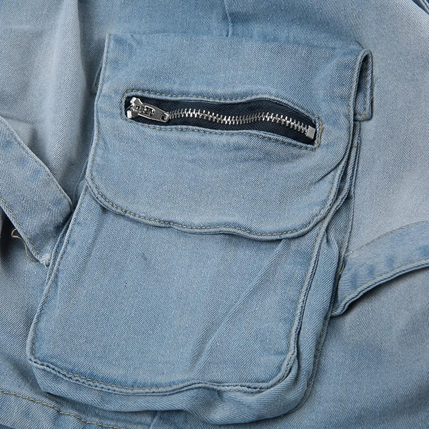 Women's Cargo Mini Denim Skirt Belt Low Waist Ruched Jean Skirt Summer Vintage Party Club Denim Skirt with Pockets
