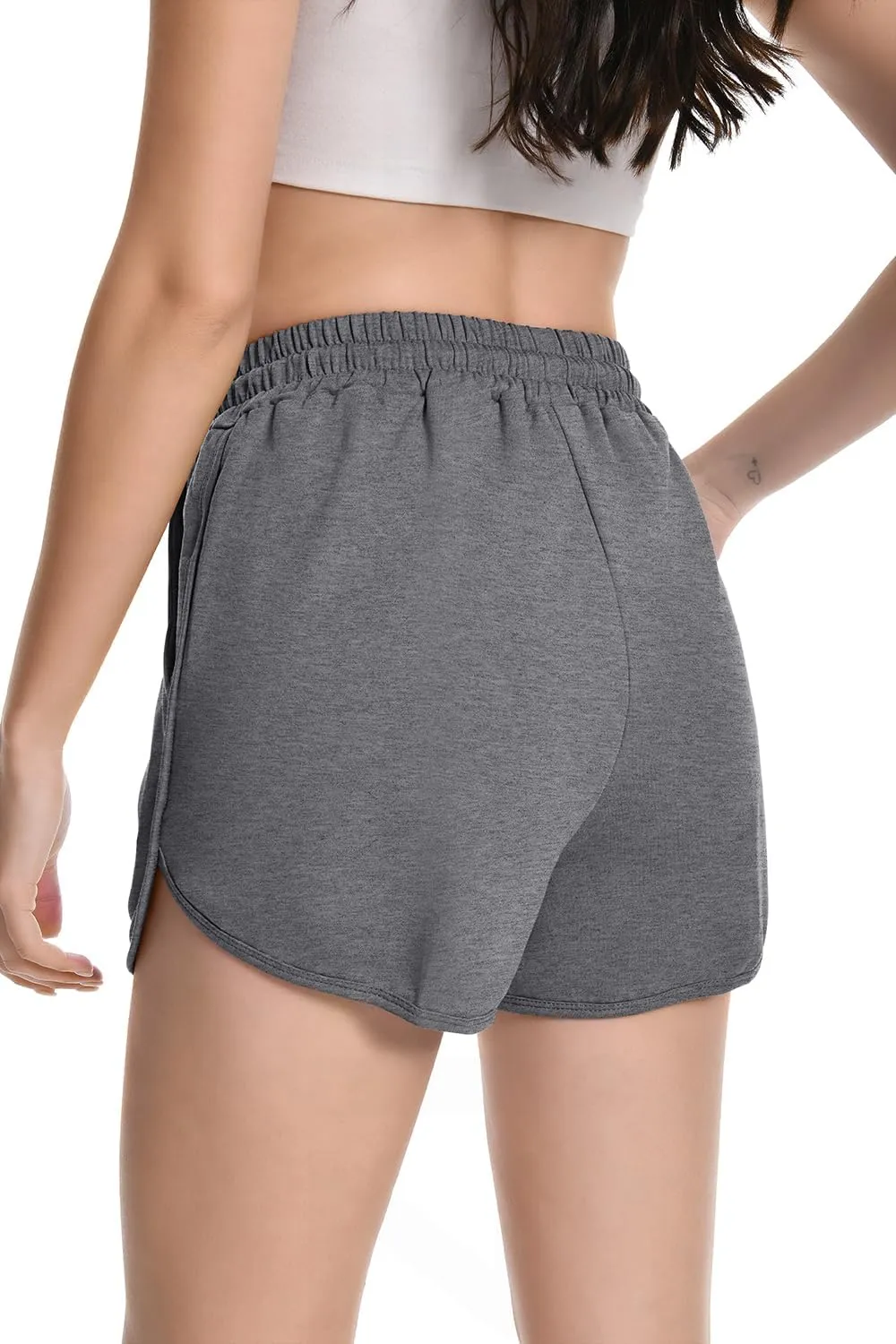 Womens Casual Sweat Shorts Curvy Hem Summer Cotton Lounge Shorts Drawstring Jersey Athletic Workout Shorts with Pockets