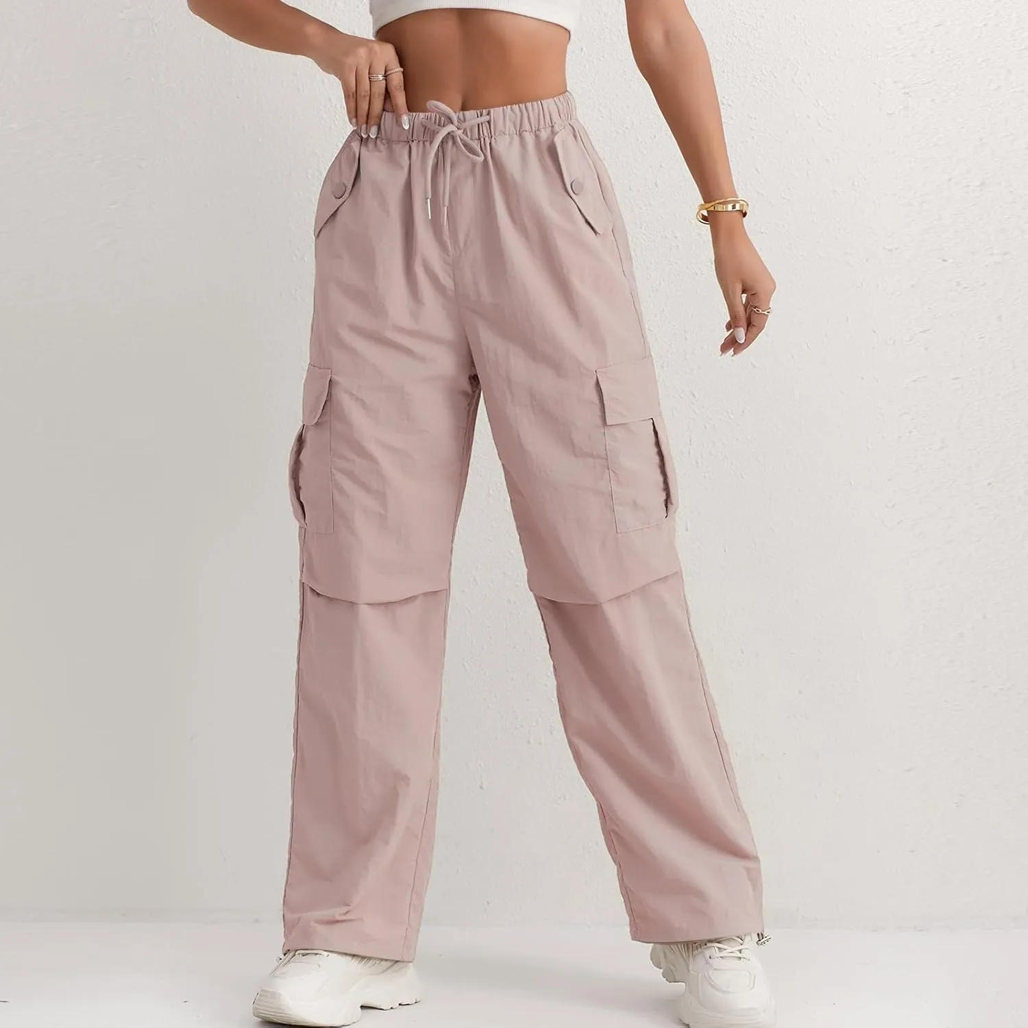 Women's Casual Waist Drawstring Pocket Work Dressy Loose Fit Fashion Pants