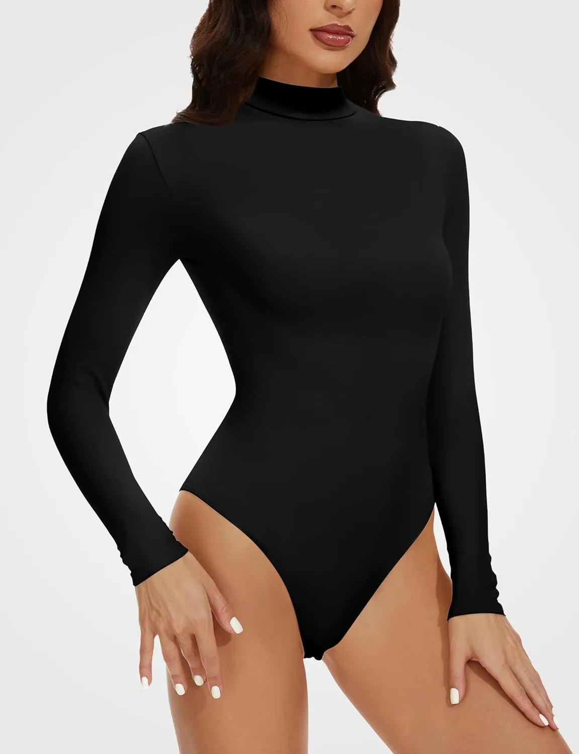 Women's Long Sleeve Mock Turtle Neck Bodysuits Tops Going Out Body Suits for Women Fashion Basic Leotards Jumpsuit