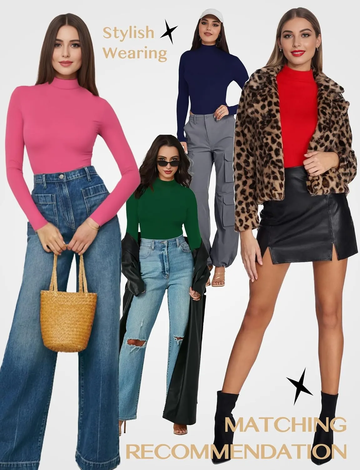 Women's Long Sleeve Mock Turtle Neck Bodysuits Tops Going Out Body Suits for Women Fashion Basic Leotards Jumpsuit