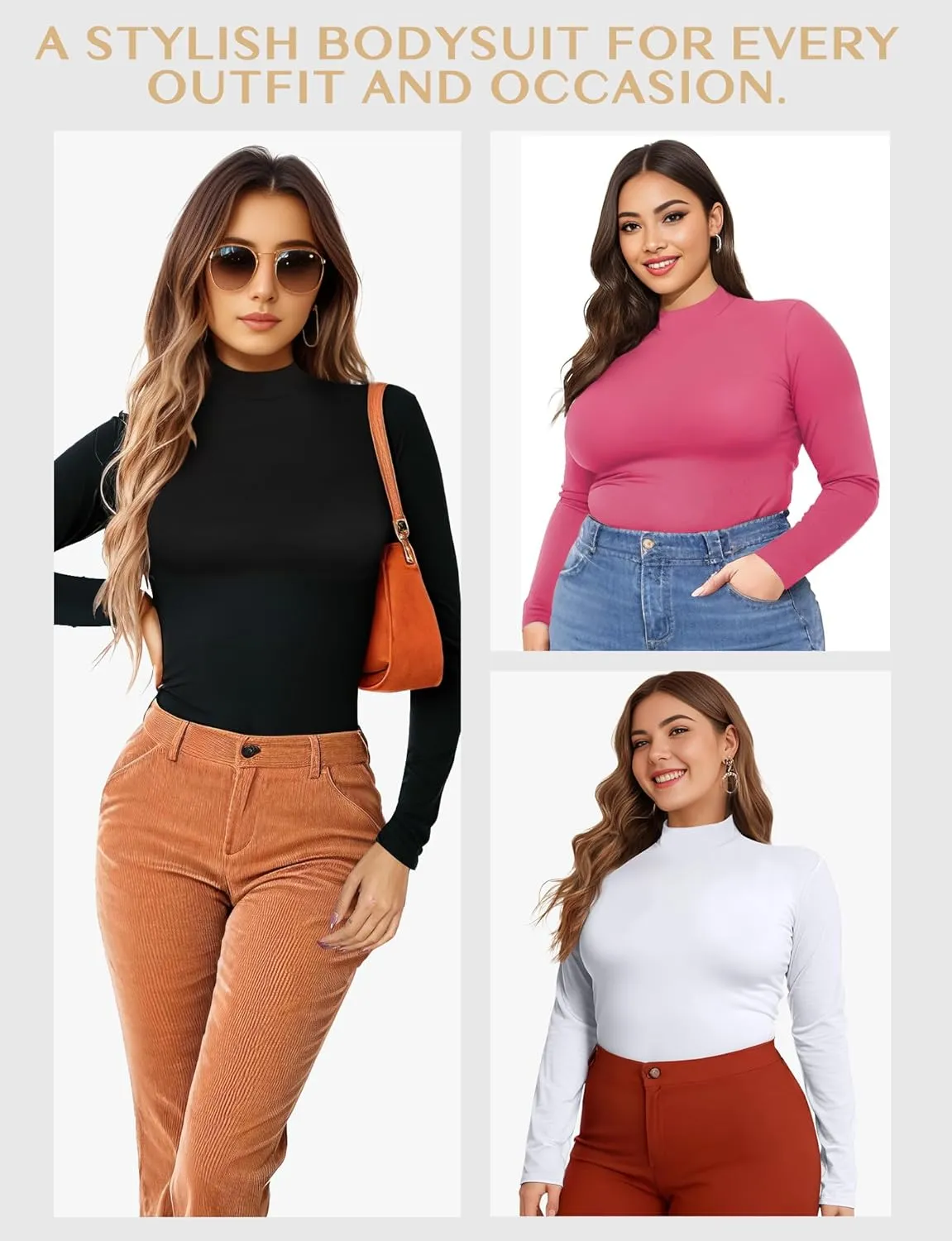 Women's Long Sleeve Mock Turtle Neck Bodysuits Tops Going Out Body Suits for Women Fashion Basic Leotards Jumpsuit