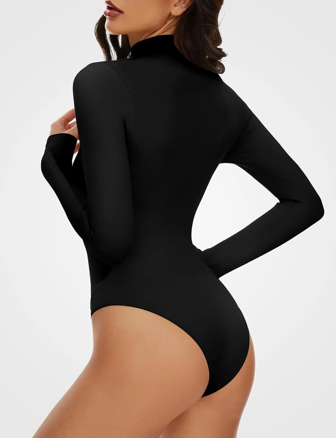 Women's Long Sleeve Mock Turtle Neck Bodysuits Tops Going Out Body Suits for Women Fashion Basic Leotards Jumpsuit