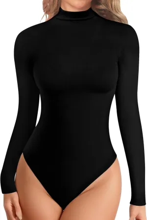 Women's Long Sleeve Mock Turtle Neck Bodysuits Tops Going Out Body Suits for Women Fashion Basic Leotards Jumpsuit
