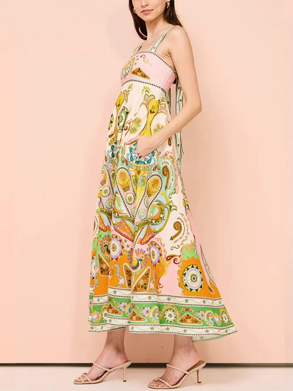 Womens Slip Boho Long Dresses Floral Spaghetti Strap Maxi Dress Summer Beach Daily Sundress with Plus Size