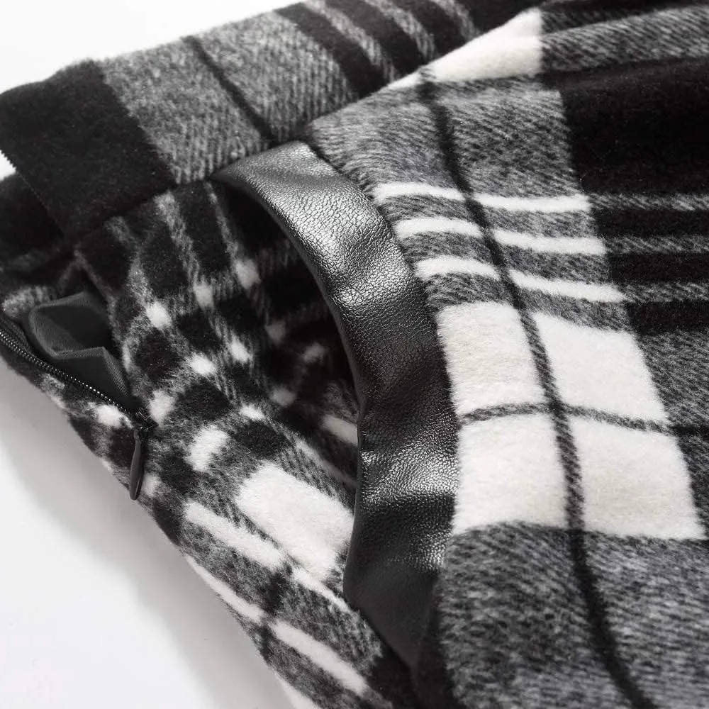 Ylingjun Long Plaid Wool Skirt for Womens Winter Fall High Elastic Waist A Line Flared Pleated Wool Skirts