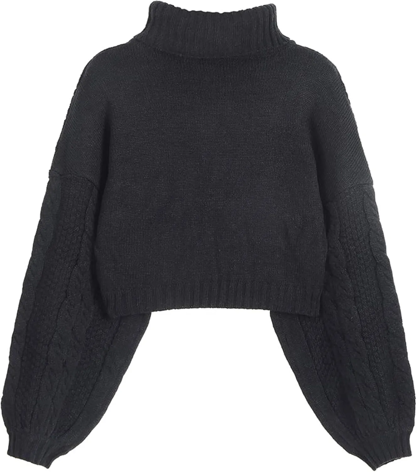 ZAFUL Women's Cropped Turtleneck Sweater Lantern Sleeve Ribbed Knit Pullover Sweater Jumper
